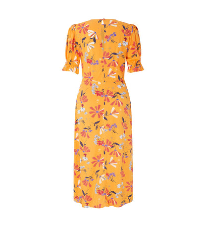 Jaylen Orange Floral Midi Dress                     LENZINGâ„¢ ECOVEROâ„¢