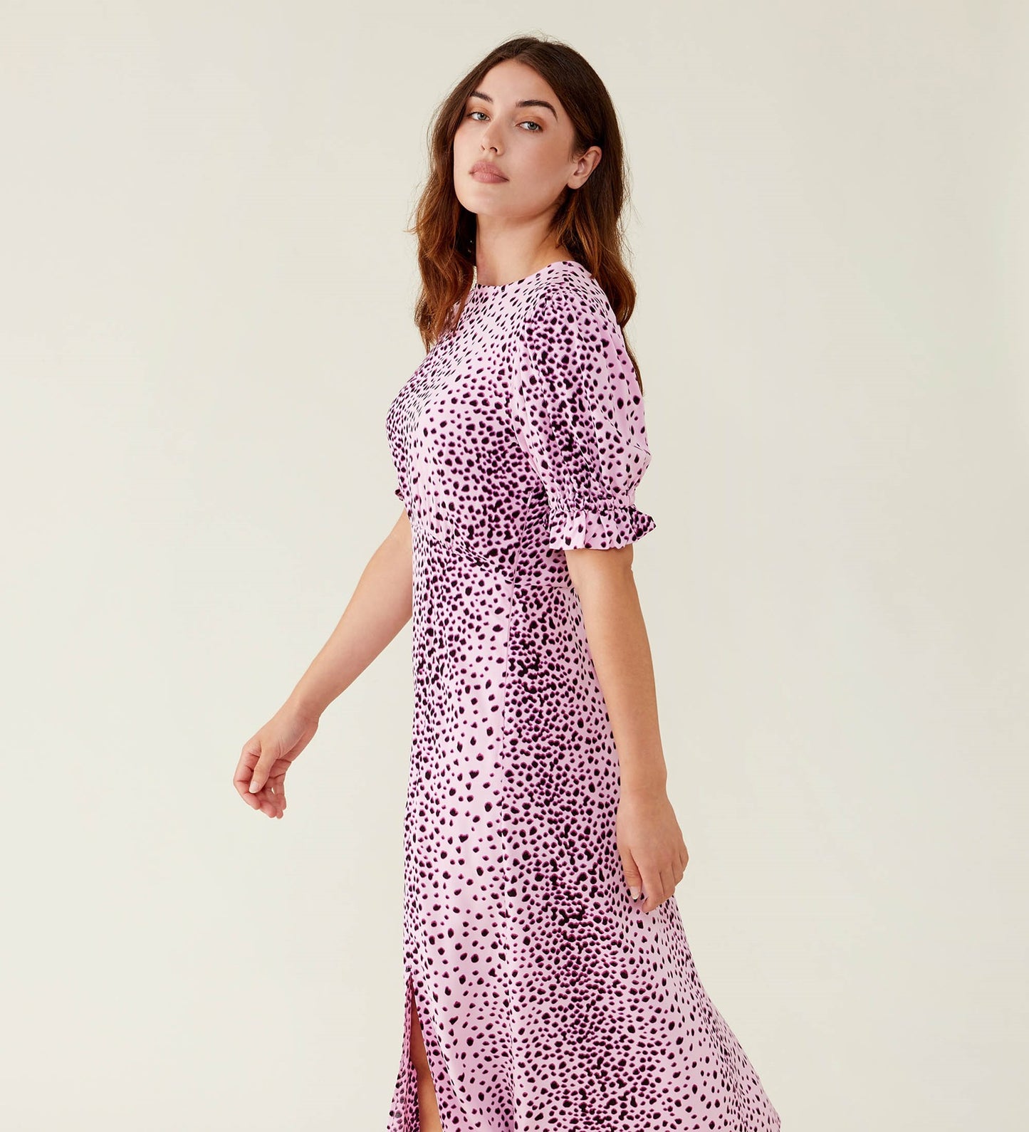Jaylen Pink Animal Midi Dress                     LENZINGâ„¢ ECOVEROâ„¢