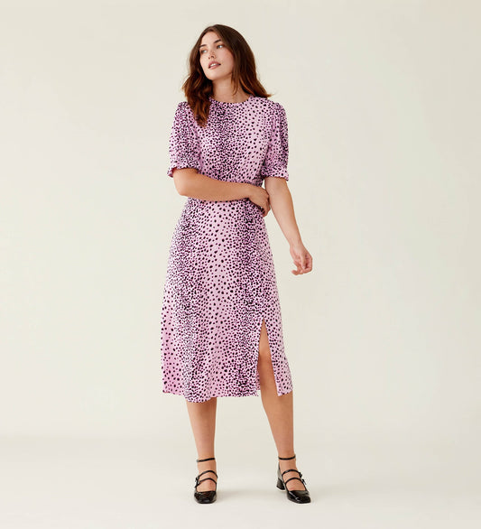 Jaylen Pink Animal Midi Dress                     LENZINGâ„¢ ECOVEROâ„¢