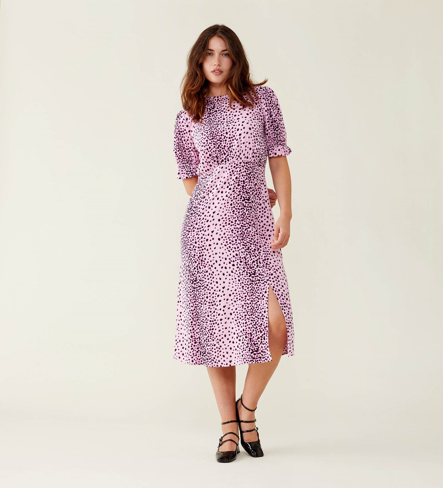 Jaylen Pink Animal Midi Dress                     LENZINGâ„¢ ECOVEROâ„¢