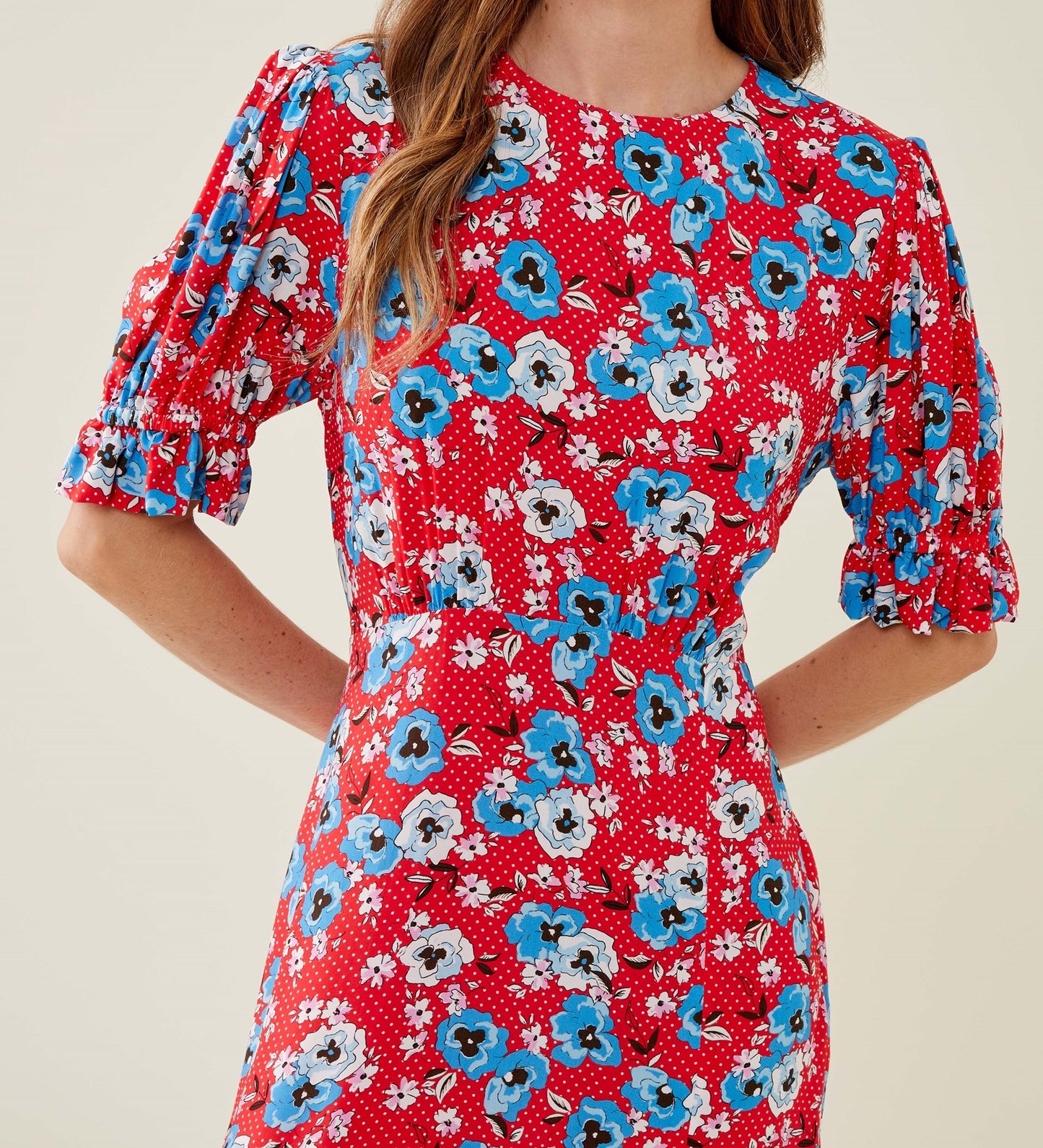 Jaylen Red Pansy Midi Dress
