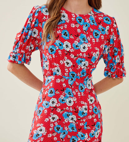Jaylen Red Pansy Midi Dress