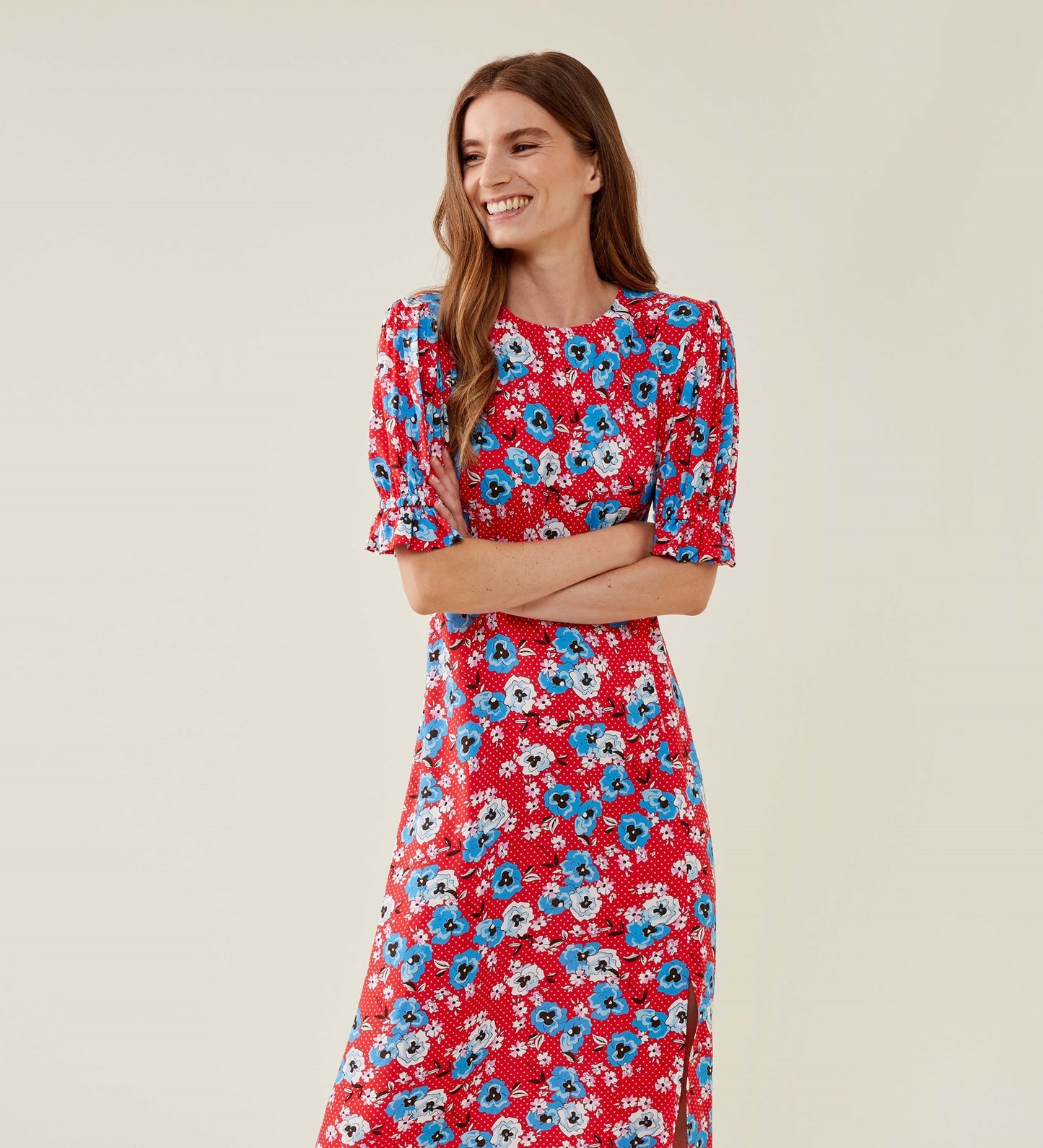 Jaylen Red Pansy Midi Dress