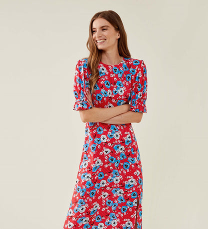 Jaylen Red Pansy Midi Dress