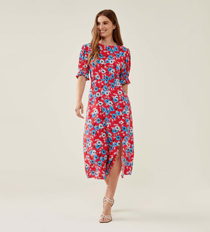 Jaylen Red Pansy Midi Dress