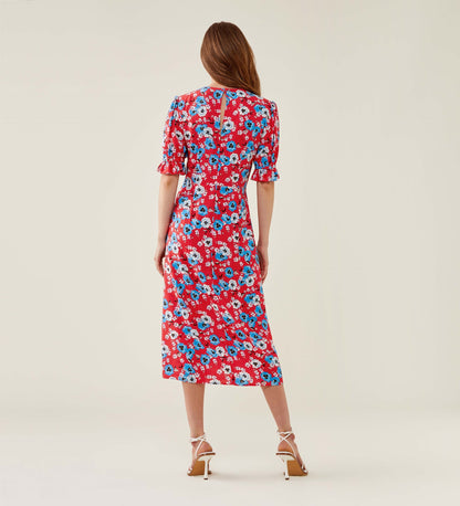 Jaylen Red Pansy Midi Dress