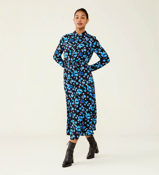 Cassie Blue Floral Midi Dress               LENZINGâ„¢ ECOVEROâ„¢