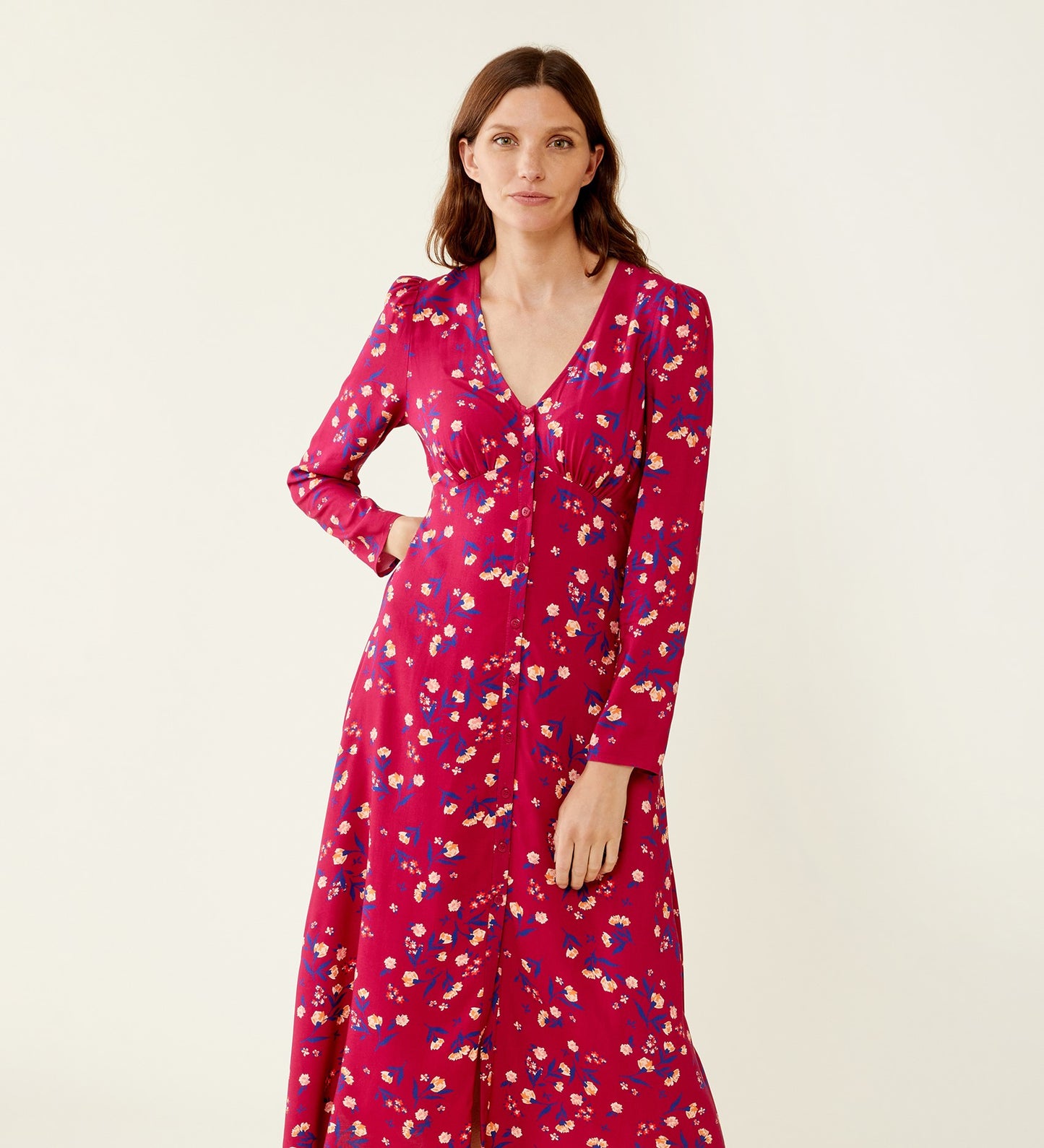 Elizara Pink Floral Midi Dress                      LENZINGâ„¢ ECOVEROâ„¢