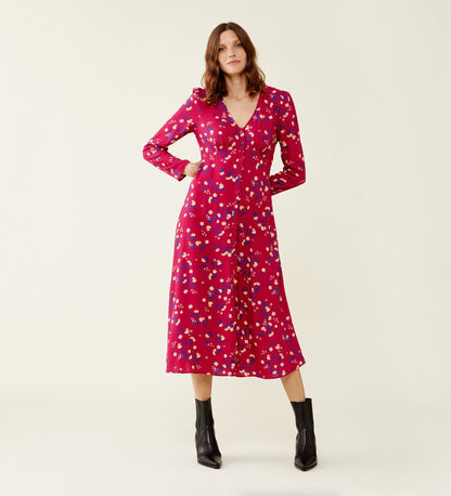 Elizara Pink Floral Midi Dress                      LENZINGâ„¢ ECOVEROâ„¢