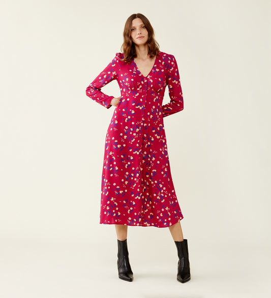 Elizara Pink Floral Midi Dress                      LENZINGâ„¢ ECOVEROâ„¢