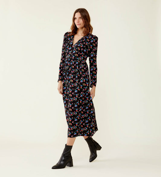 Carrie Black Floral Midi Dress                                                 LENZINGâ„¢ ECOVEROâ„¢