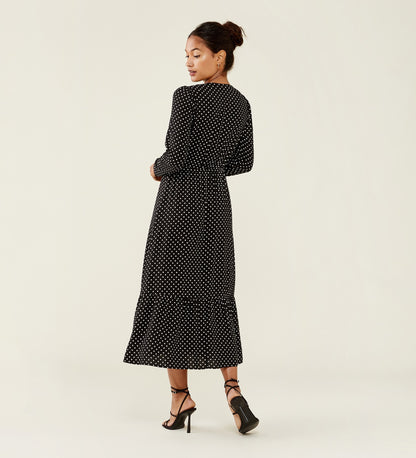 Olesia Black Polka Dot Midi Dress