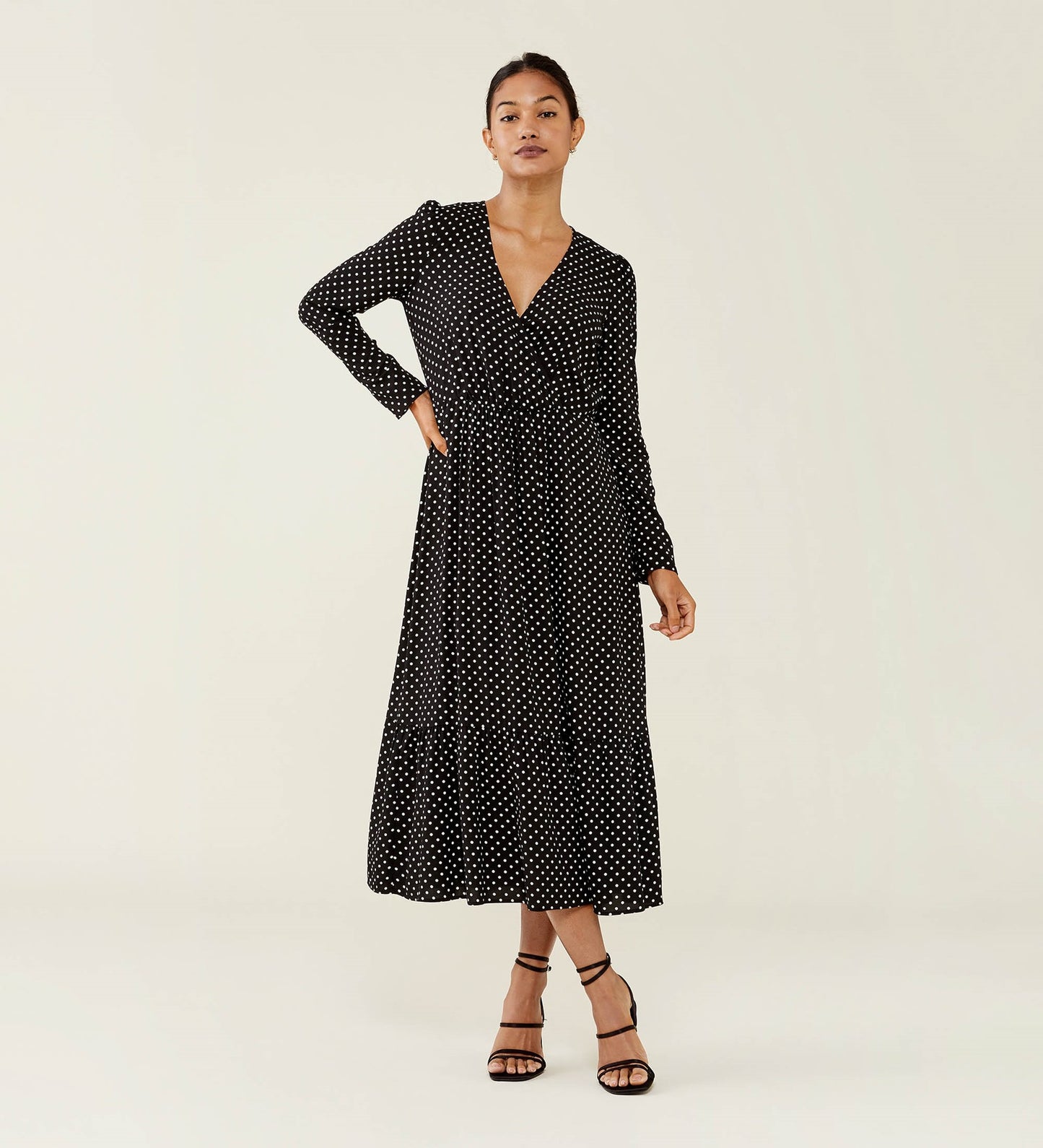Olesia Black Polka Dot Midi Dress