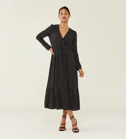 Olesia Black Polka Dot Midi Dress