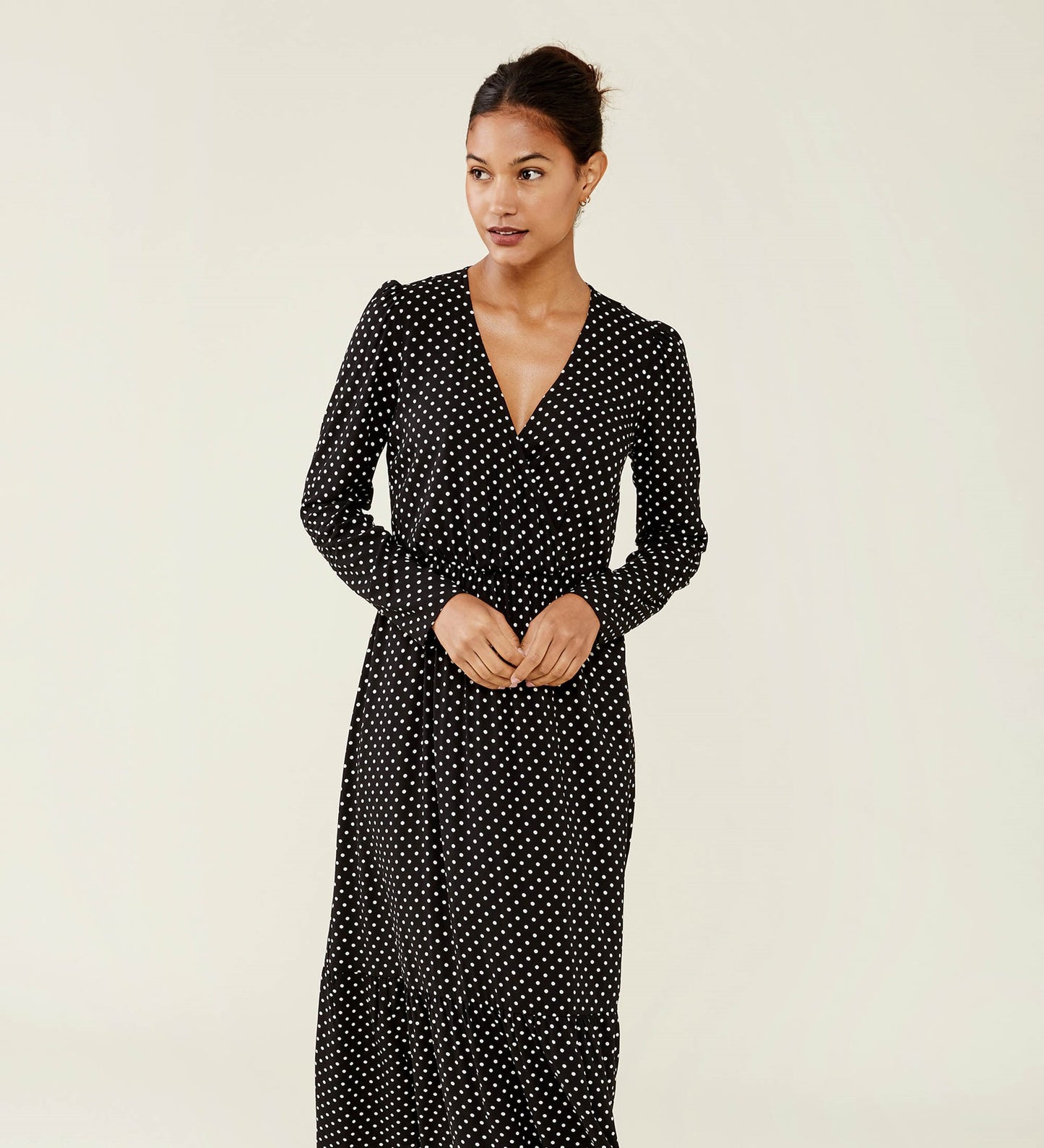 Olesia Black Polka Dot Midi Dress