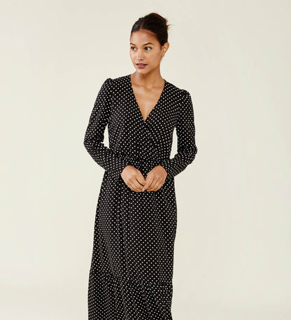 Olesia Black Polka Dot Midi Dress