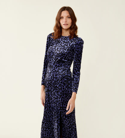 Abel Blue Leopard Velvet Dress
