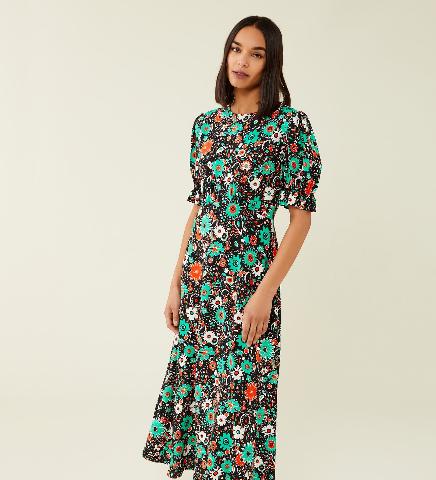 Mela Black Floral Print Midi Dress