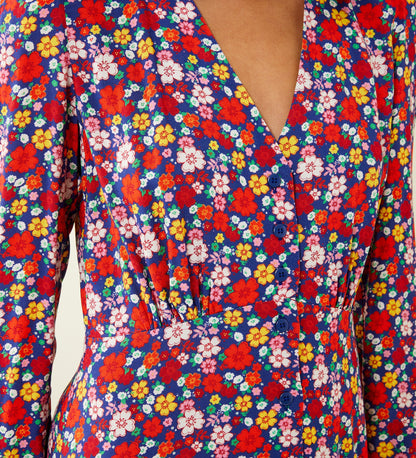 Odele Blue Floral Midi Dress        LENZINGâ„¢ ECOVEROâ„¢