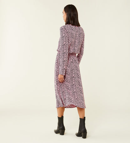 Theo Pink Leopard Print Midi Dress