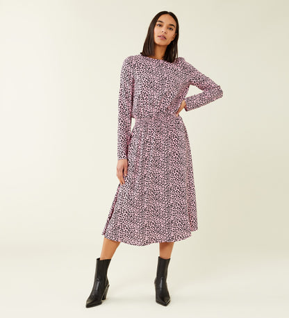 Theo Pink Leopard Print Midi Dress