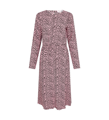 Theo Pink Leopard Print Midi Dress