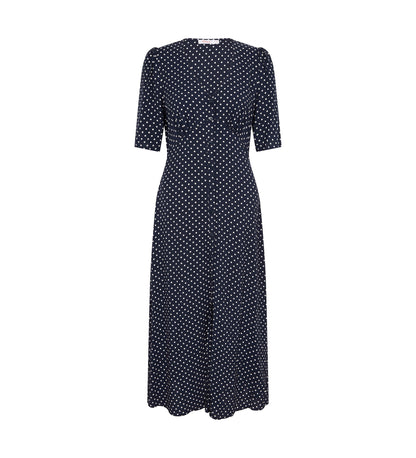 Camilla Navy Spot Print Midi Dress