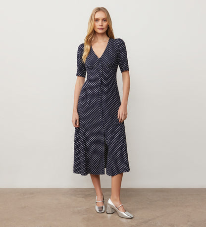 Camilla Navy Spot Print Midi Dress