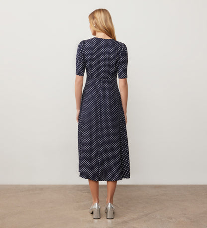 Camilla Navy Spot Print Midi Dress