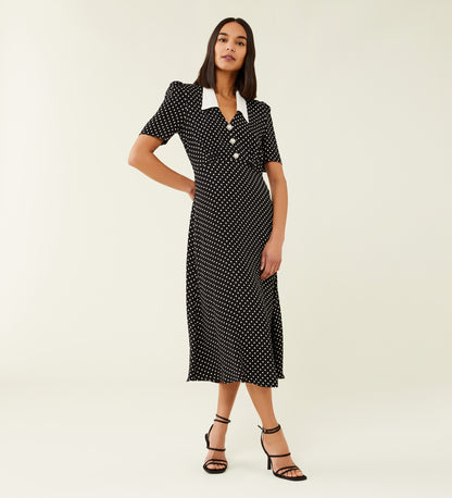 Lindy Black Spot Midi Shirt Dress