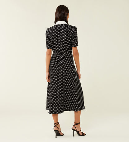 Lindy Black Spot Midi Shirt Dress