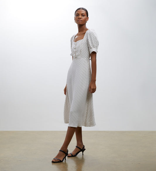 Talise Cream Polka Dot Midi Dress