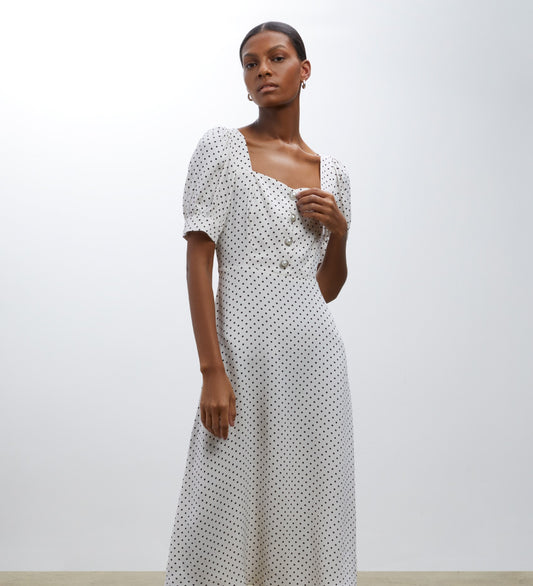 Talise Cream Polka Dot Midi Dress