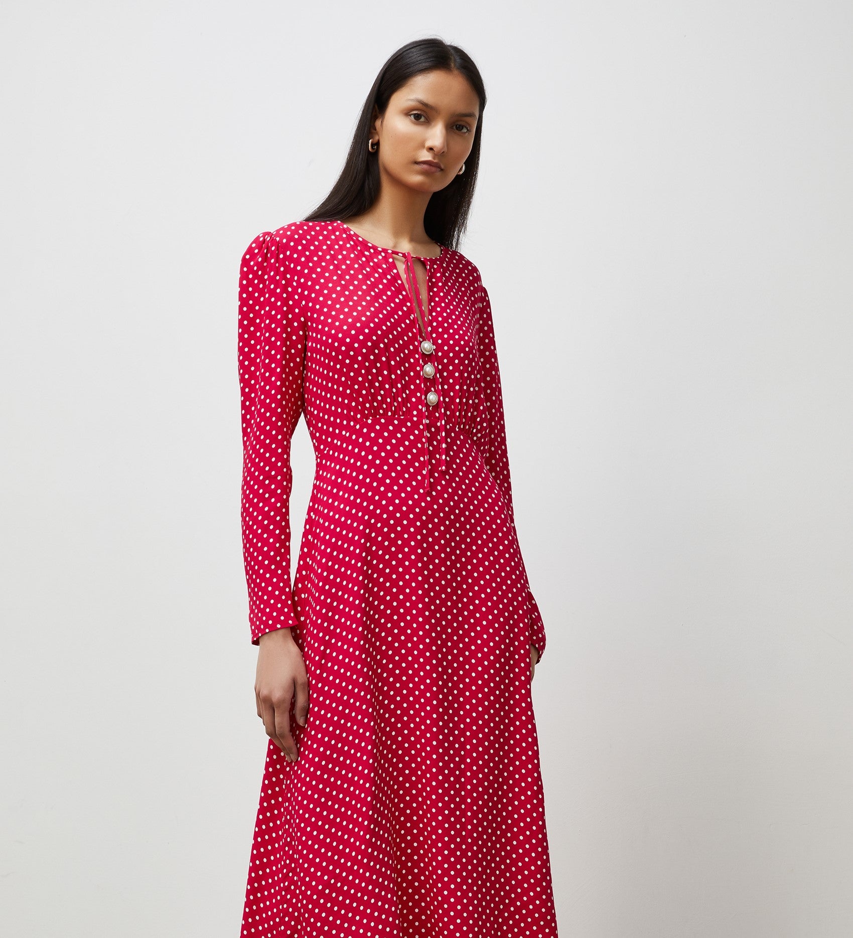 Lina Magenta Polka Dot Midi Dress – Finery London