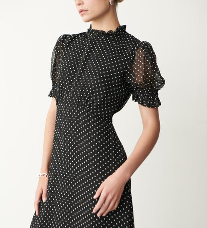 Camile Midi Black Polka Dot Dress