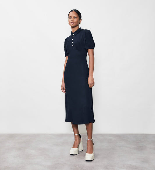 Julia Navy Crepe Midi Shirt Dress