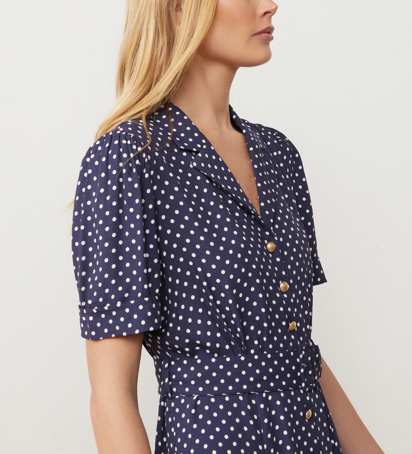 Zara Navy Polka Dot Satin Midi Shirt Dress