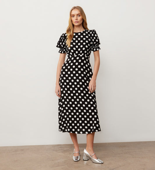 Mela Black Spot Midi Dress