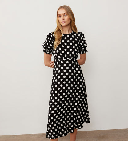 Mela Black Spot Midi Dress