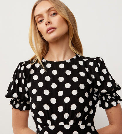 Mela Black Spot Midi Dress