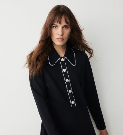 Elin Black Ponte Jersey Knee Length Dress