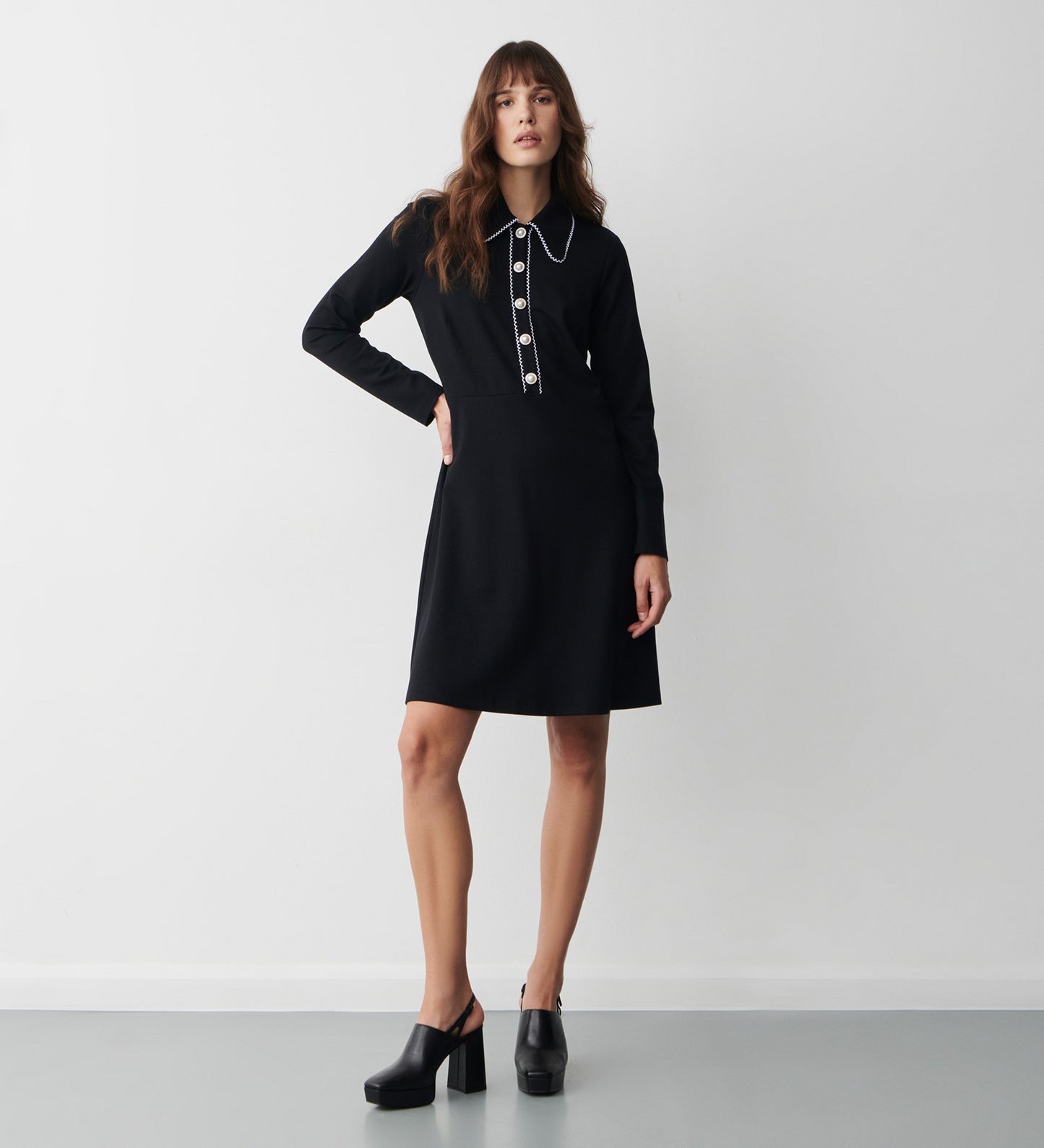Elin Black Ponte Jersey Knee Length Dress