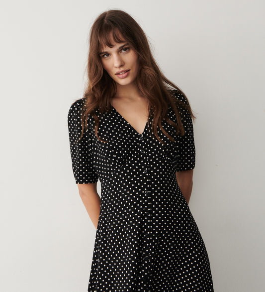Camilla Black Polka Dot Midi Dress