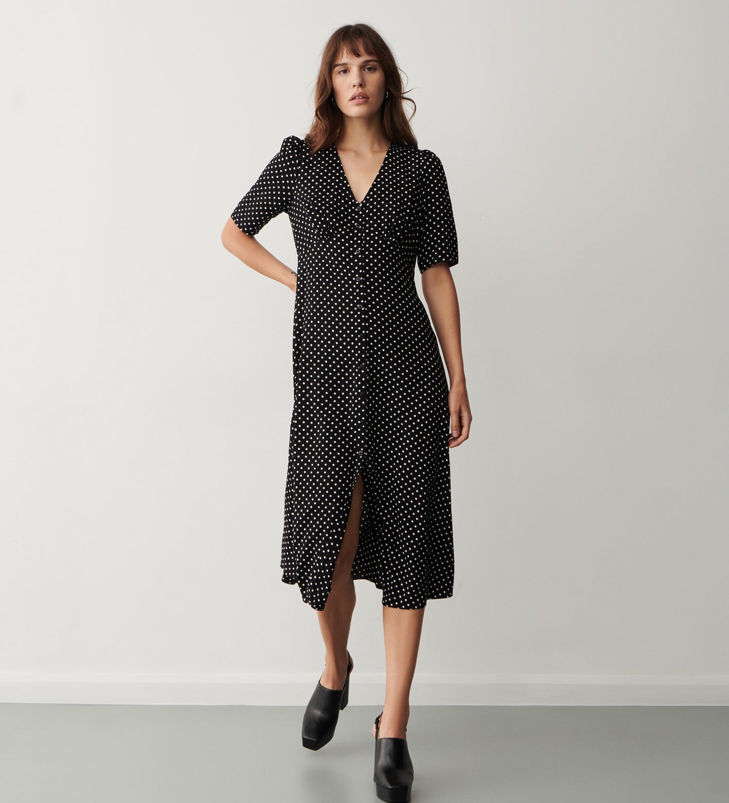 Camilla Black Polka Dot Midi Dress