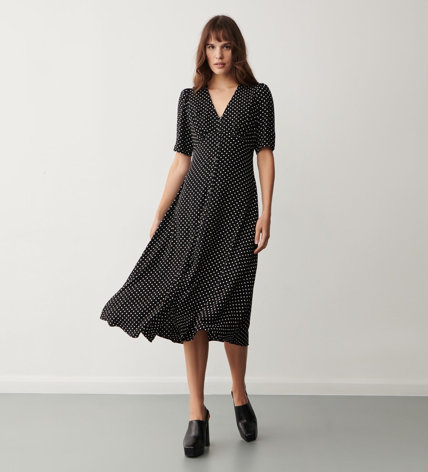 Camilla Black Polka Dot Midi Dress
