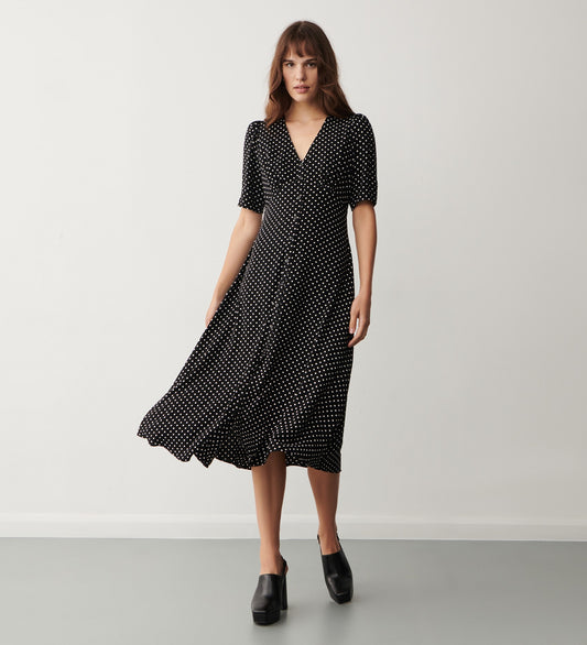 Camilla Black Polka Dot Midi Dress