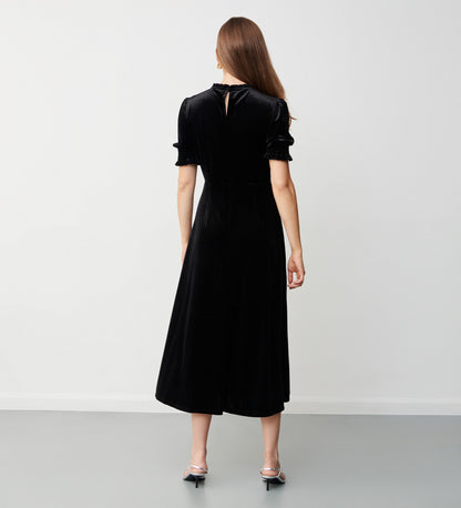Marina Black Velvet Midi Dress