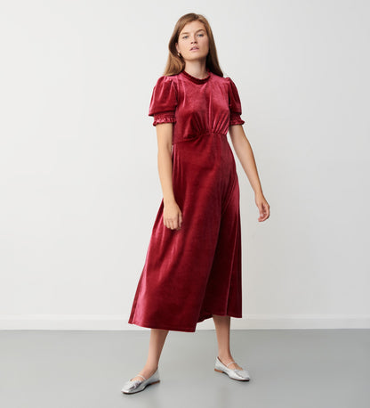 Marina Burgundy Velvet Midi Dress