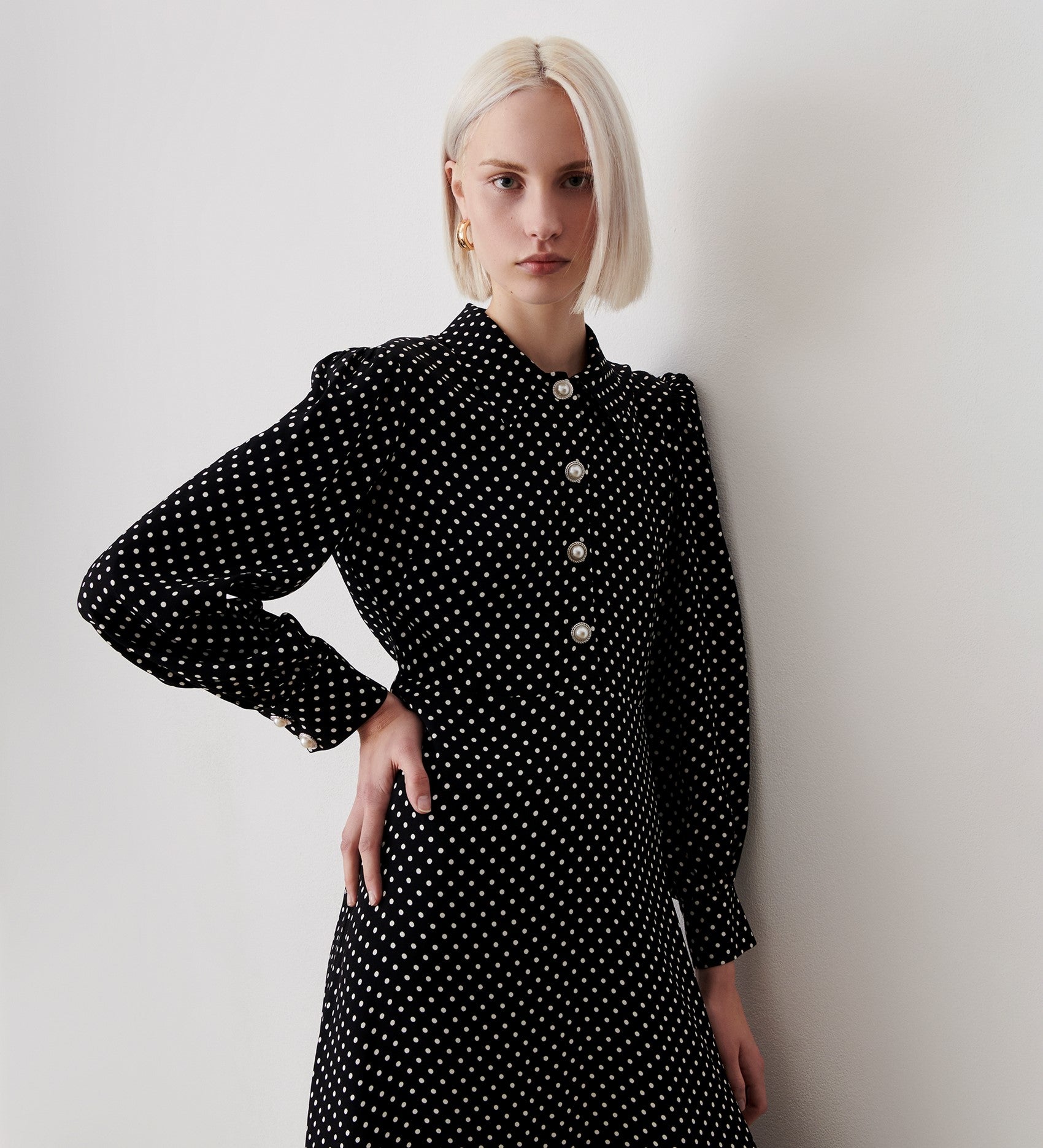 knee length dresses for ladies Rosa Black Polka Dot Midi Shirt Dress – Finery London