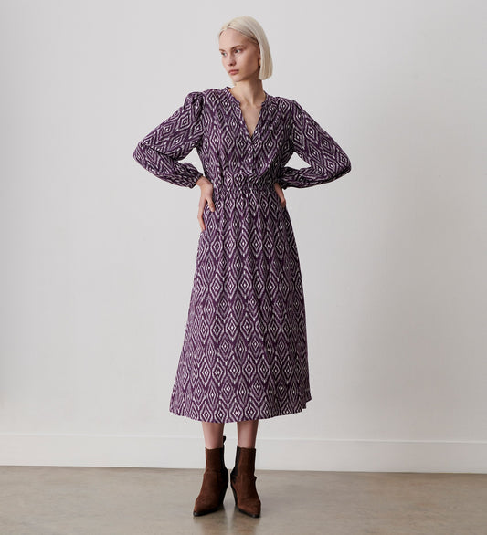 Amy Purple Ikat Midi Dress